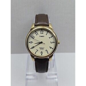 Timex Easy Reader Indiglo Gold Tone 35mm Quartz Watch Leather New Battery WR 30M